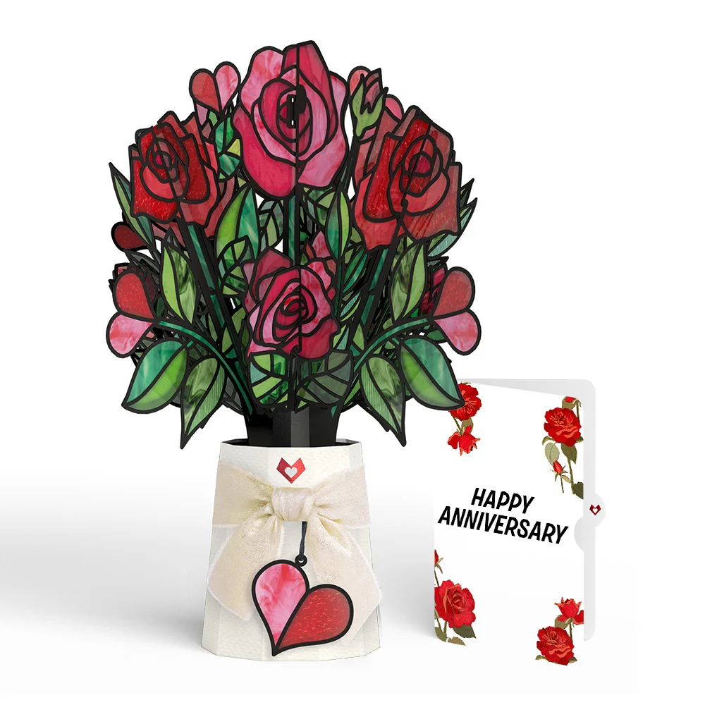 Lovepop Radiant Rose Anniversary Suncatcher Bouquet and Sentiment Set Glass
