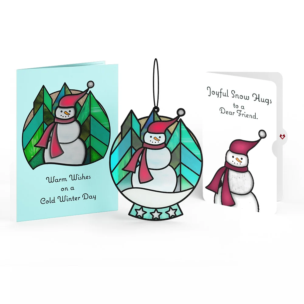 Lovepop Warm Wishes Snowman Winter Suncatcher Card and Sentiment Set for Friend Glass