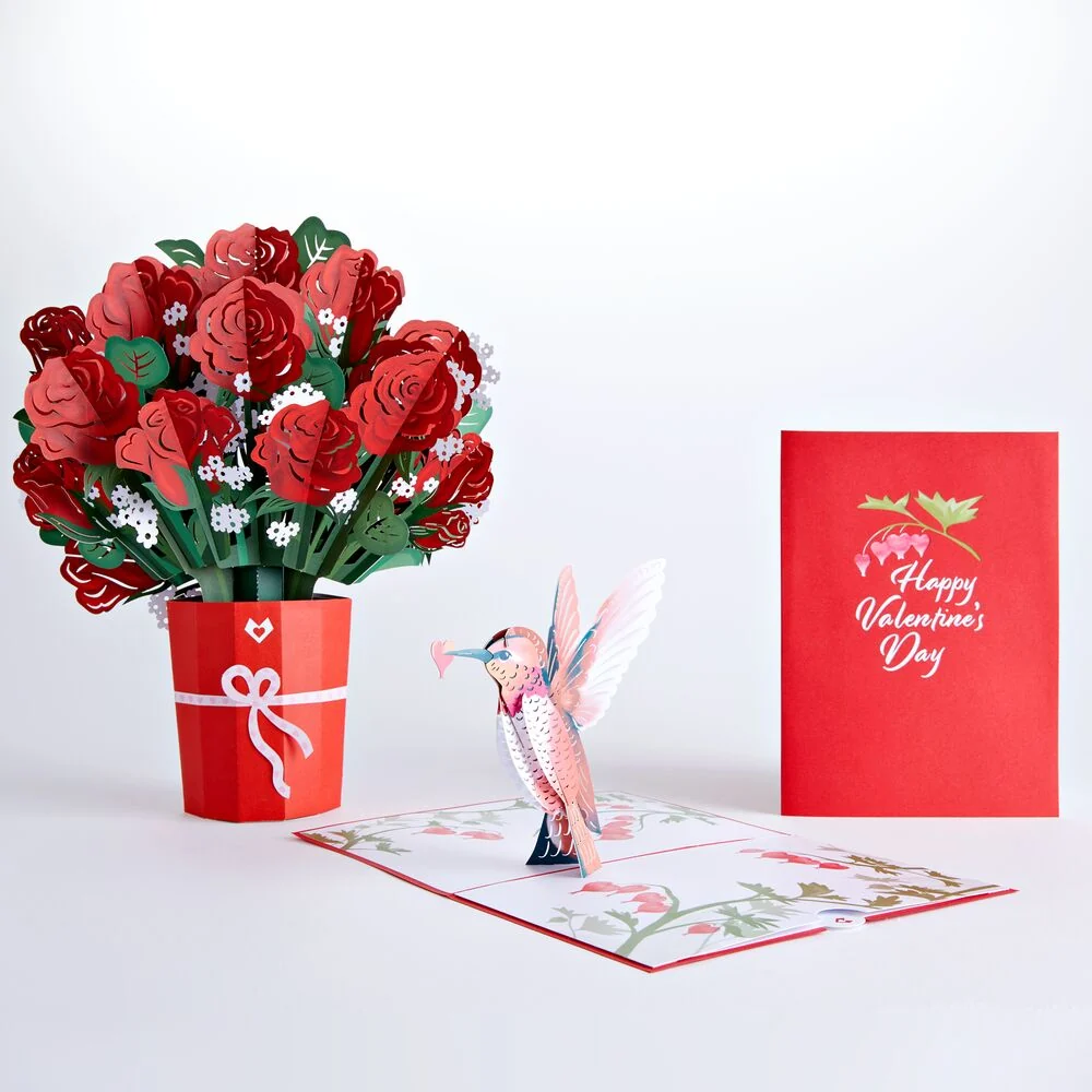 Lovepop Red Rose Valentine’s Day Hummingbird Bundle Vase