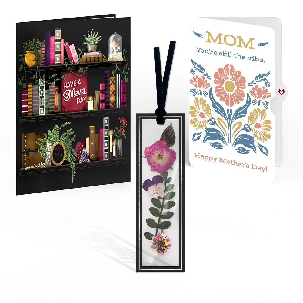 Lovepop Novel Day Mother’s Day Petal Pressed Bookmark Card and Folk Art Bloom Sentiment Set for Mom