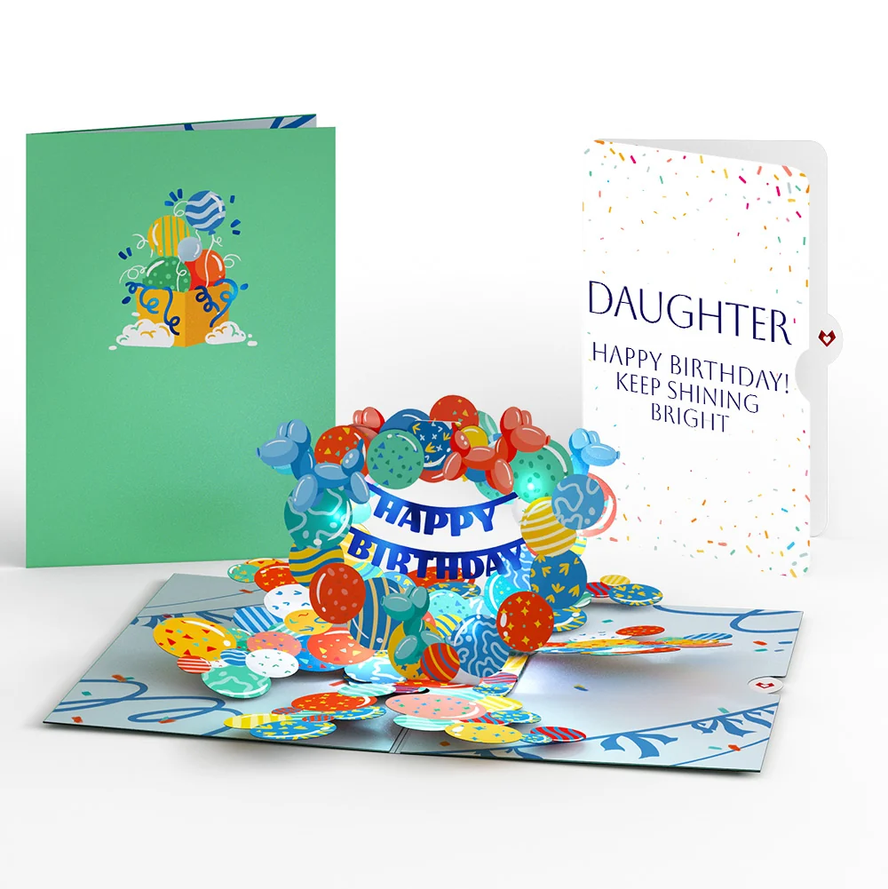Lovepop Happy Birthday Balloons Music and Lights Pop-Up Card and Sentiment Set for Daughter