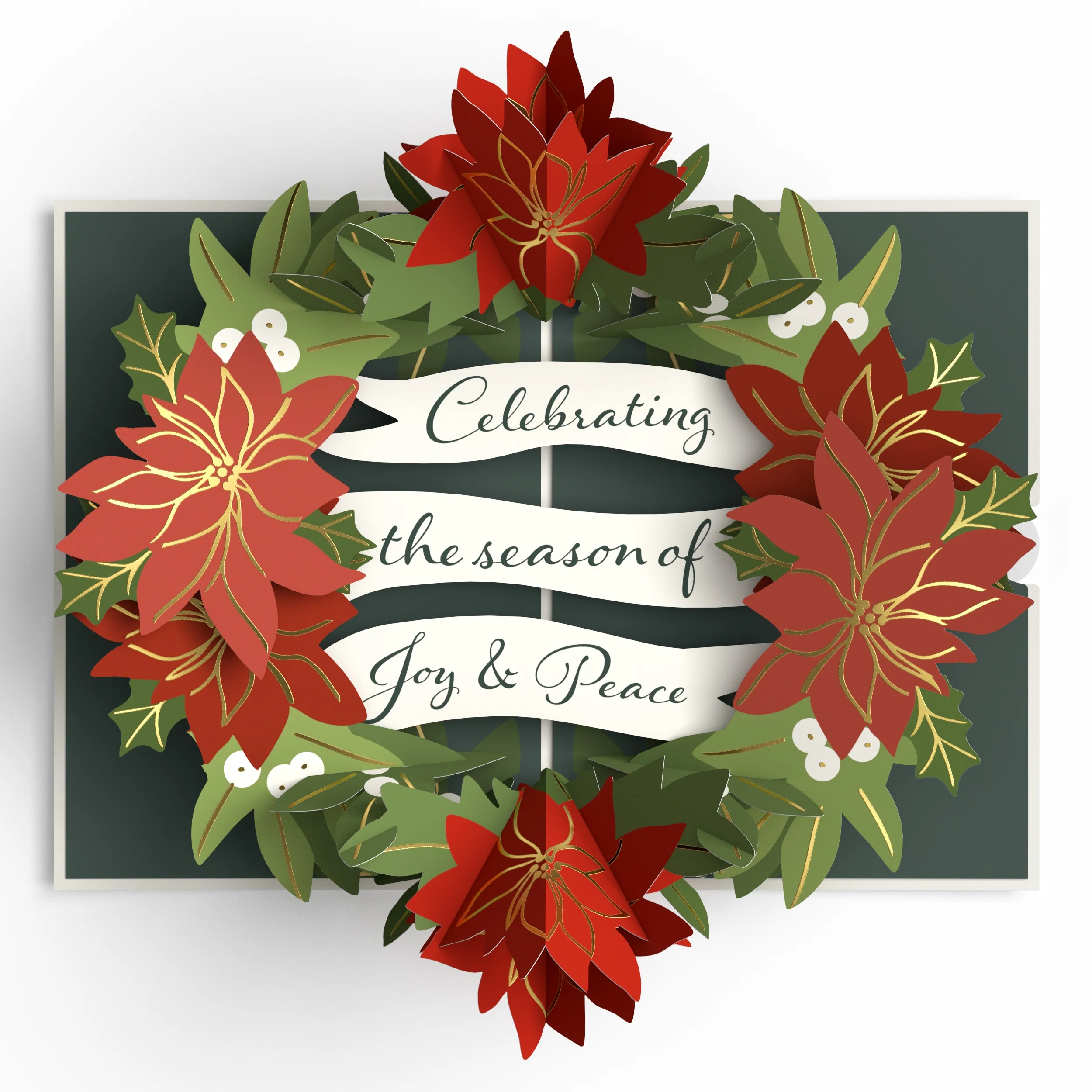 Lovepop Season's Greetings Poinsettia Wreath Christmas Pop-Up Card and Best Wishes Sentiment Set - Image 3