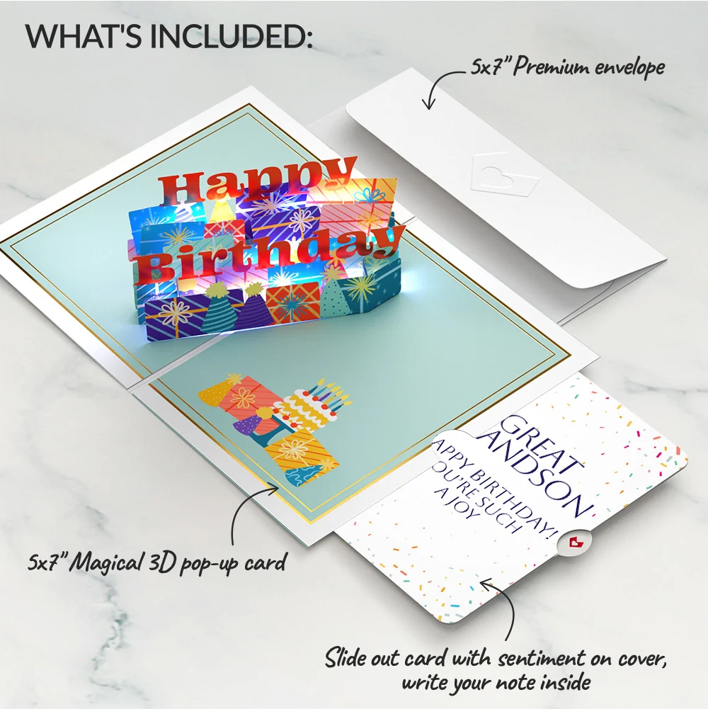 Lovepop Wishing You a Happy Birthday Music and Lights Pop-Up Card and Sentiment Set for Great Grandson - Image 2