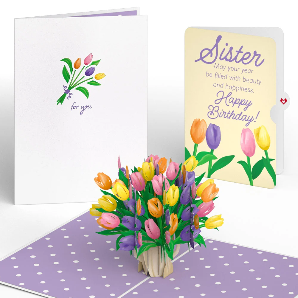 Lovepop Tulips Birthday Pop-Up Card and Sentiment Set for Sister Vase