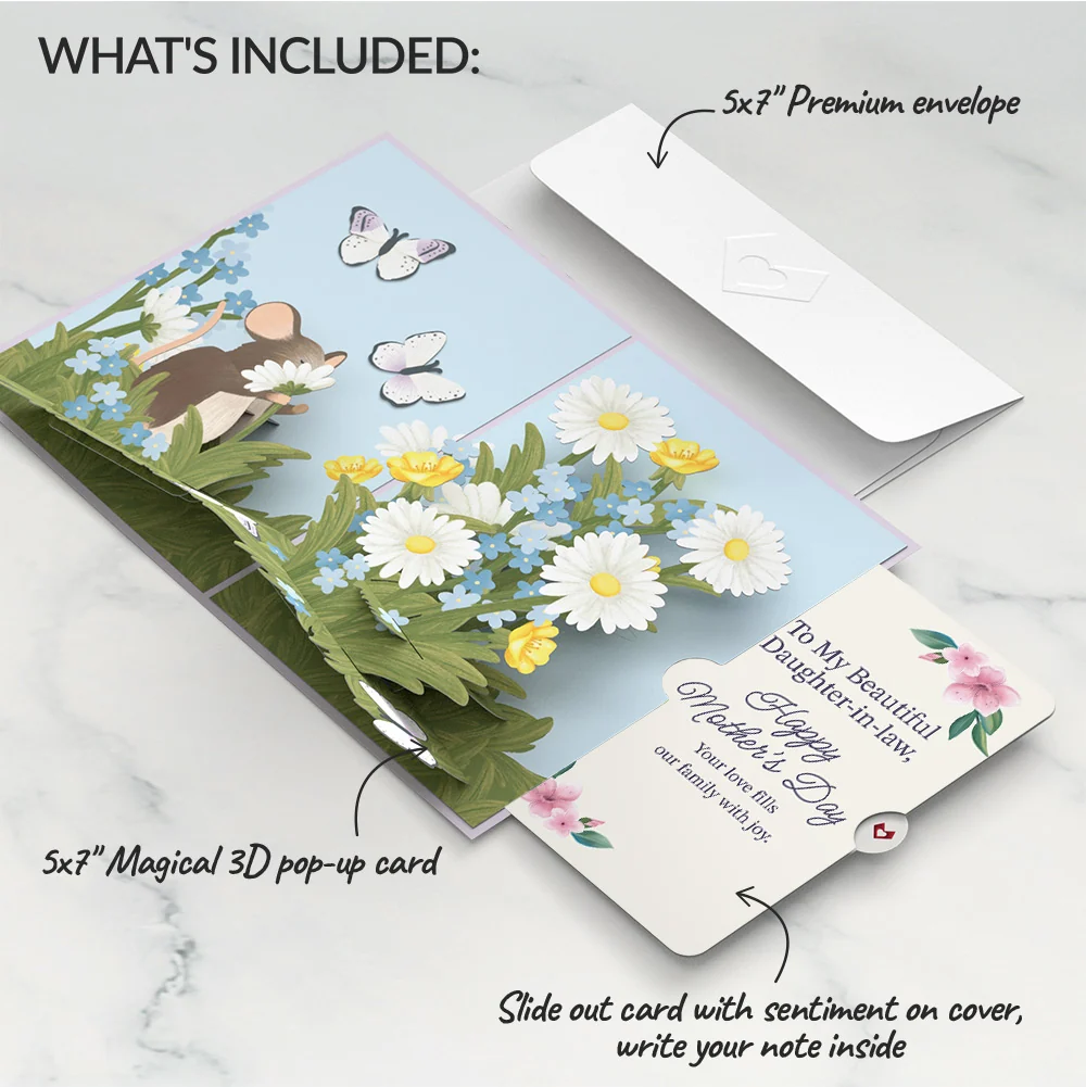 Lovepop Field Mouse in the Flowers Mother's Day Pop-Up Card and Sentiment Set for Daughter-in-law - Image 2