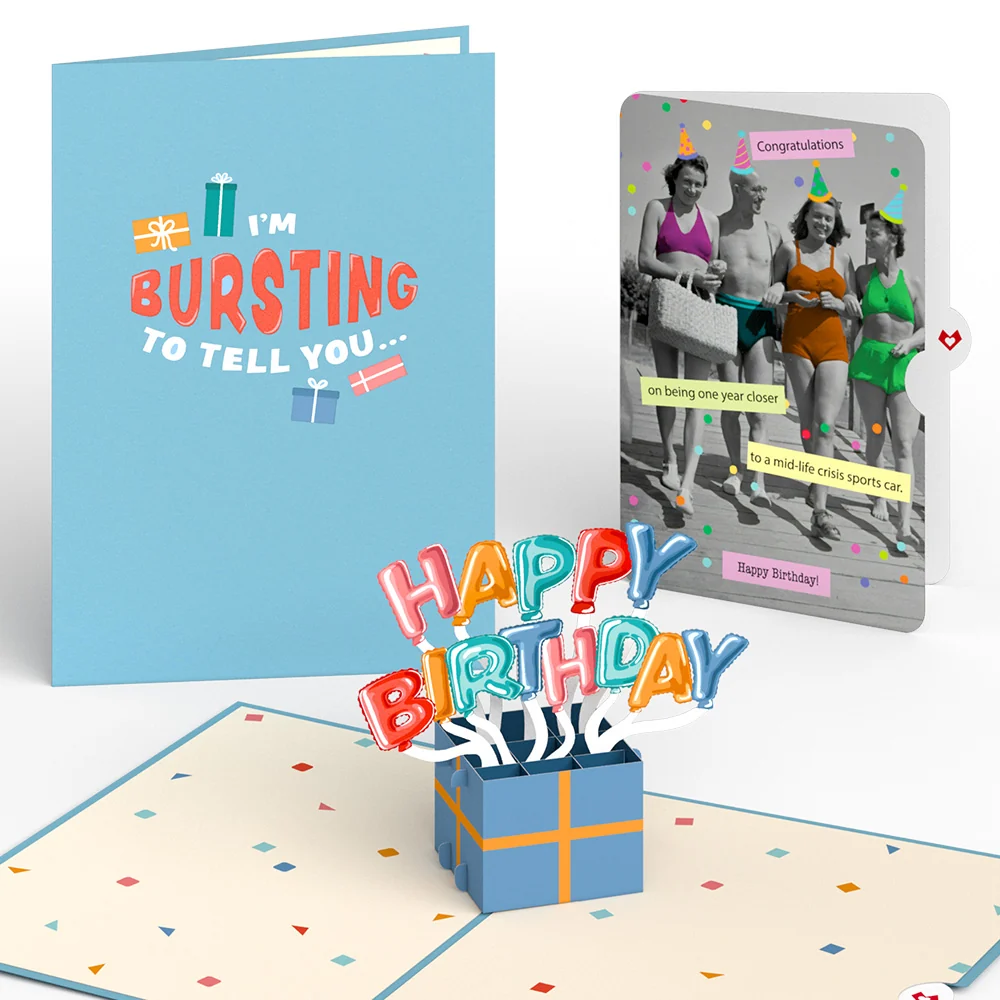 Lovepop Happy Birthday Burst Pop-Up Card and A Mid-life Crisis Sports Car Sentiment Set