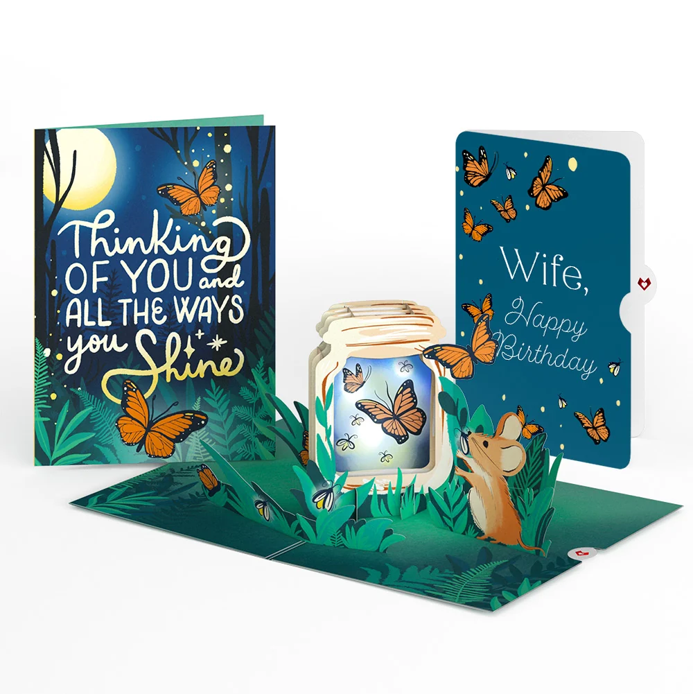 Lovepop Thinking of You Butterfly Jar Birthday Light-Up Pop-Up Card and Sentiment Set for Wife
