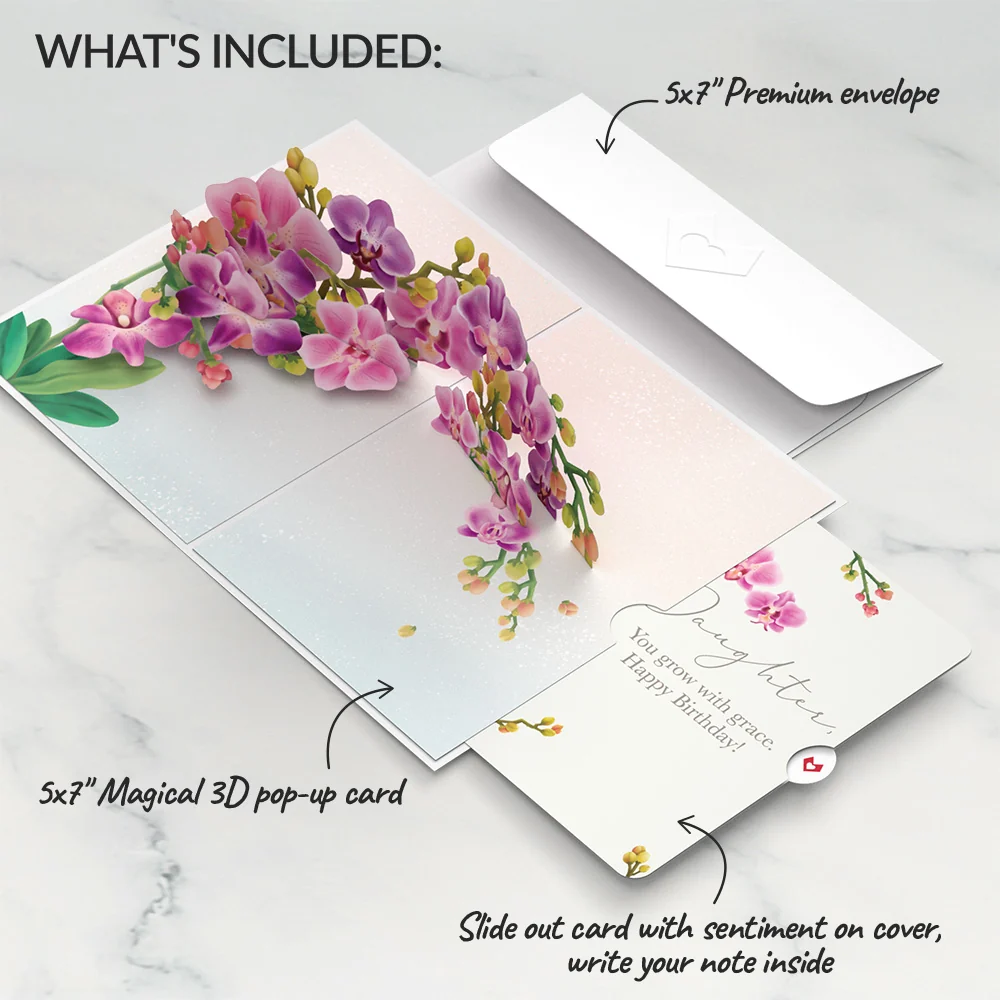 Lovepop Watercolor Orchid Birthday Pop-Up Card and Sentiment Set for Daughter - Image 2