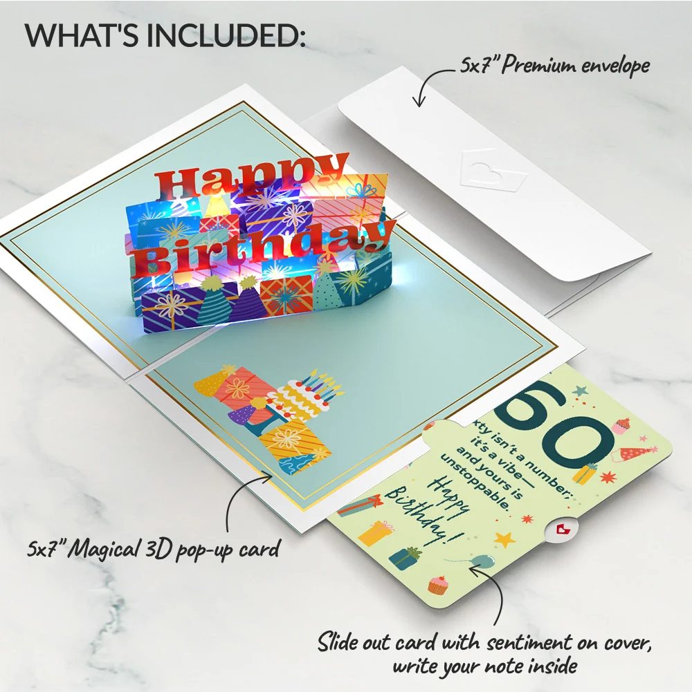 Lovepop Wishing You a Happy 60th Birthday Music and Lights Pop-Up Card and Sentiment Set - Image 2