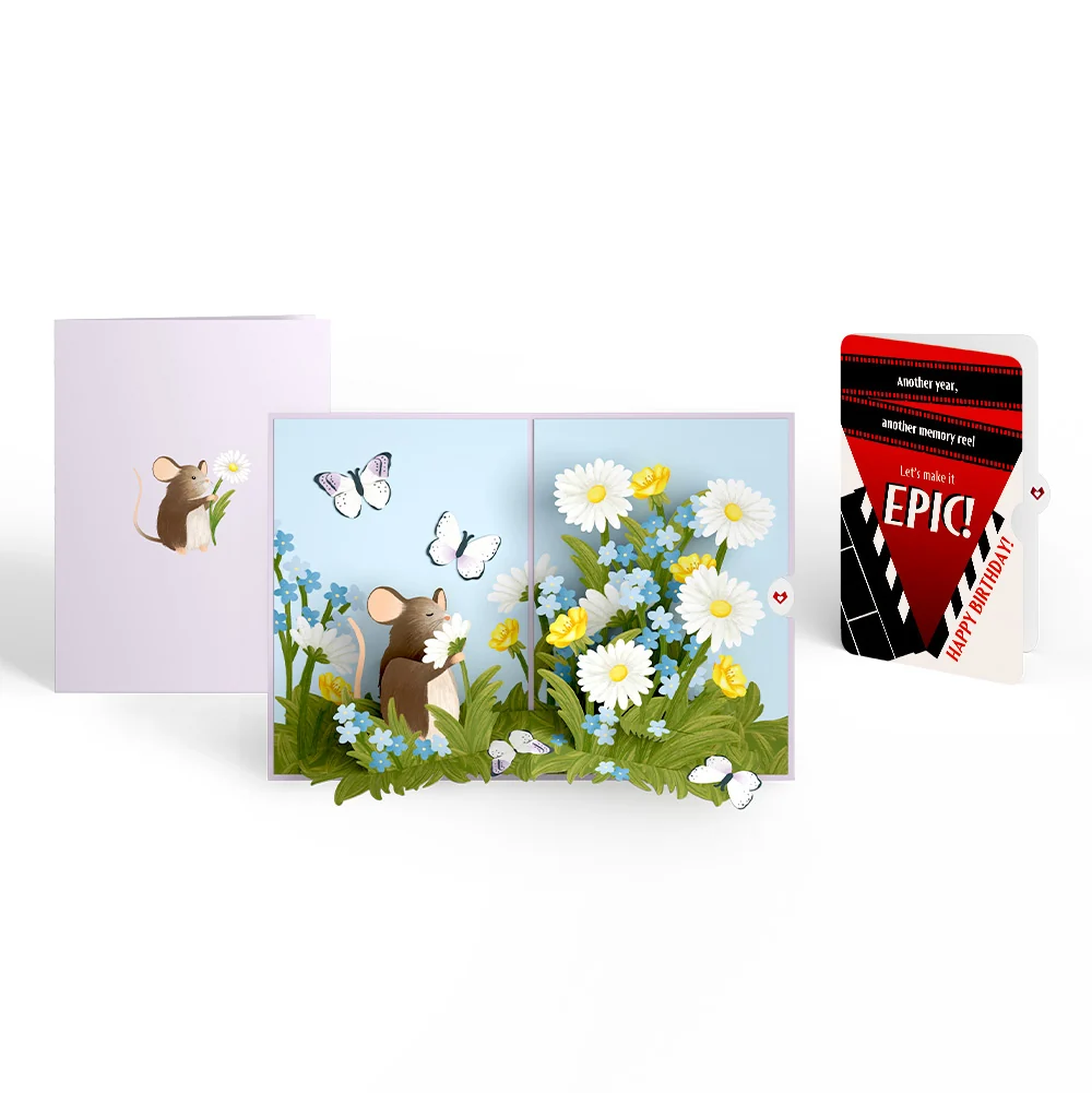 Lovepop Field Mouse in the Flowers Birthday Pop-Up Card and Epic Reel Sentiment Set