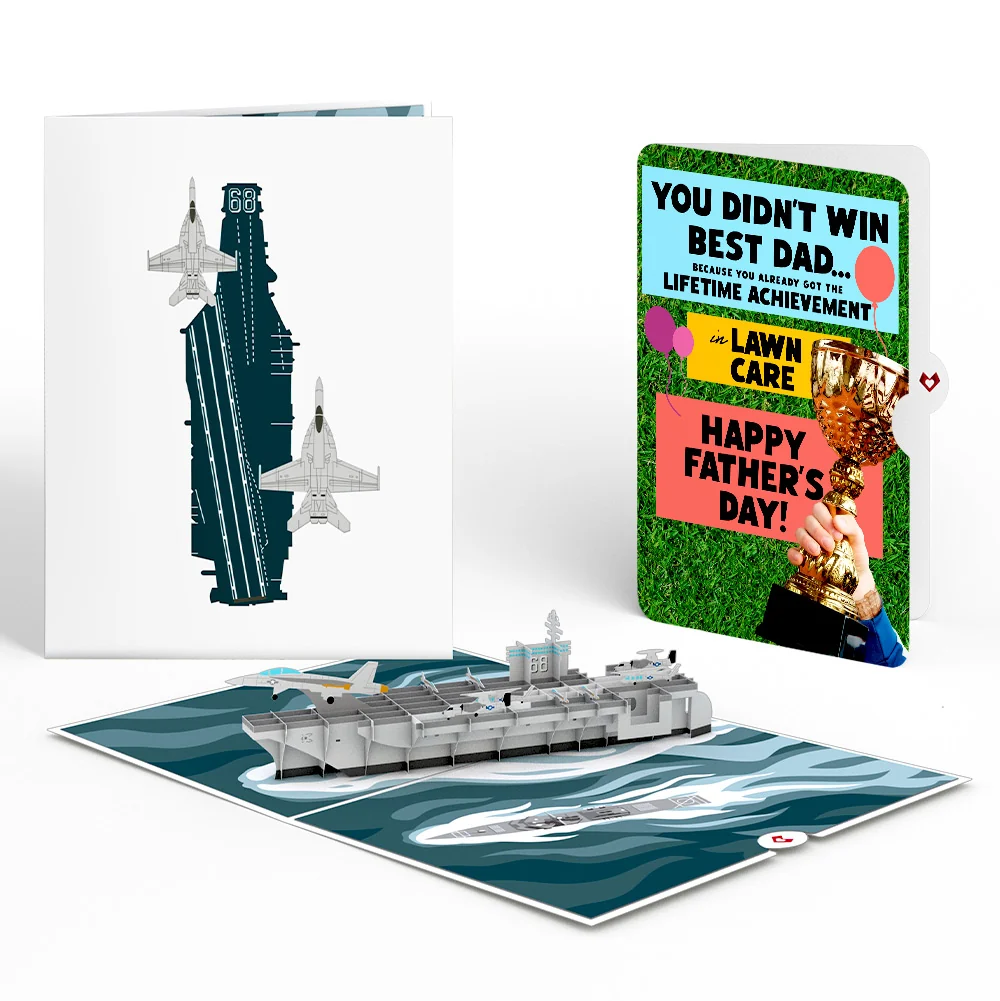 Lovepop U.S. Aircraft Carrier Father's Day Pop-Up Card and Trophy Lawn Care Sentiment Set