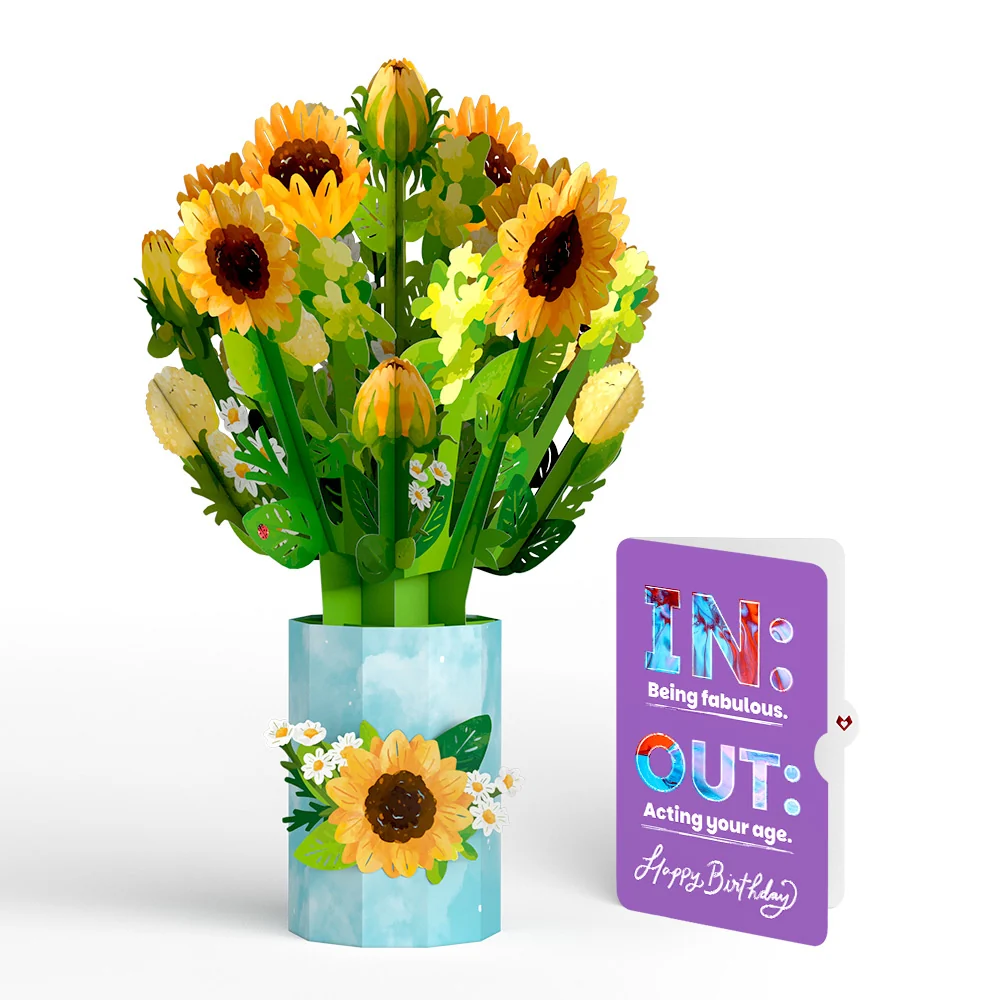 Lovepop Sunflower Blooms Birthday Bouquet and IN & OUT Sentiment Set Vase