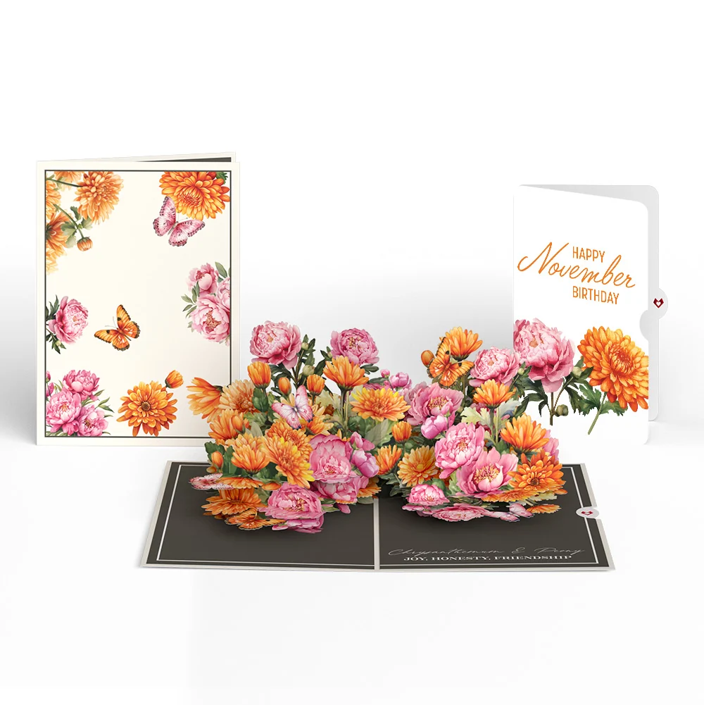 Lovepop Born to Bloom: November Birth Month Flowers Pop-Up Card and Chrysanthemum & Peony Sentiment Set Cream