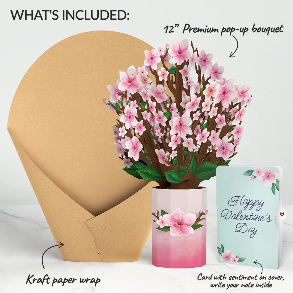Lovepop Cherry Blossom Valentine Bouquet and Sentiment Set Vase - Image 2
