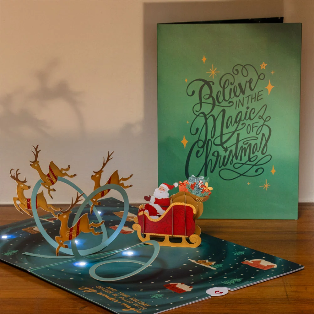 Lovepop Magic of Christmas Santa's Sleigh Light-Up Pop-Up Card