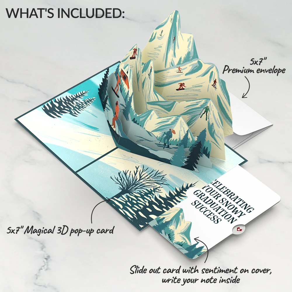 Lovepop Mountain Ski Adventure Graduation Pop-Up Card and Sentiment Set Cream - Image 2