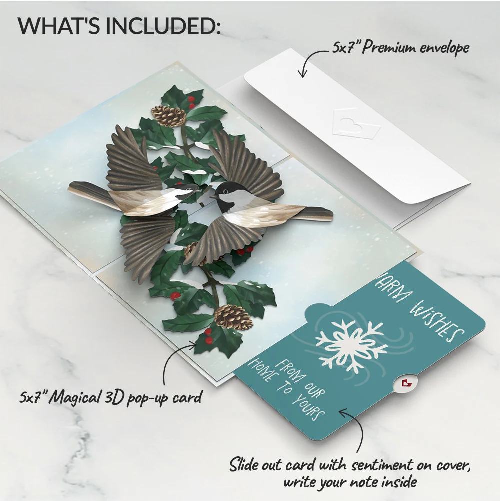 Lovepop Winter Chickadees Pop-Up Card and Snowflake Holiday Sentiment Set - Image 2