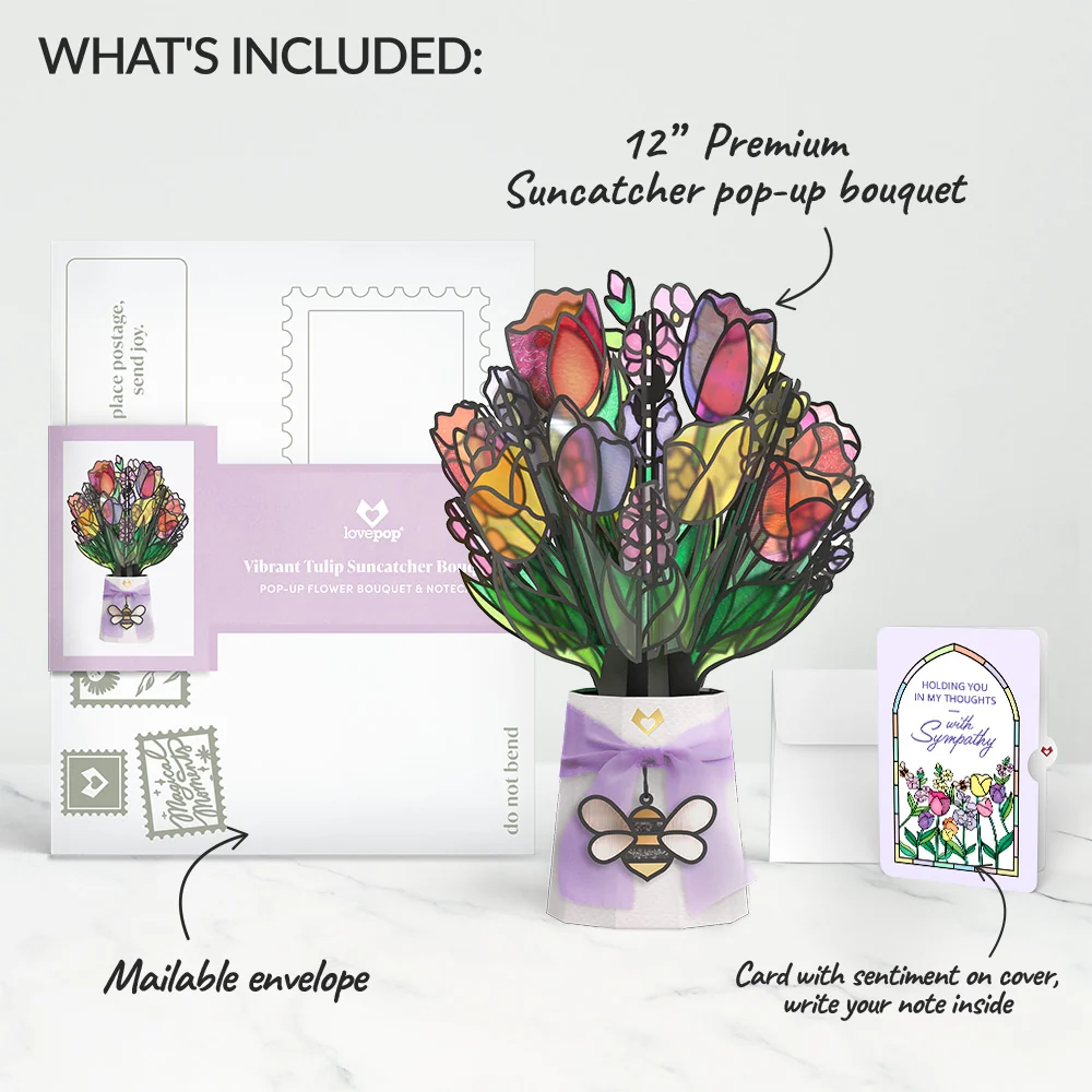 Lovepop Vibrant Tulip Sympathy Suncatcher Bouquet and Sentiment Set Glass - Image 2