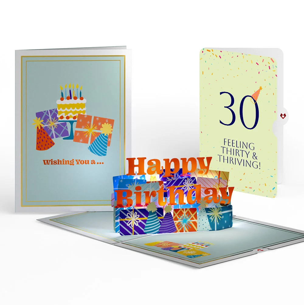 Lovepop Wishing You a Happy 30th Birthday Music and Lights Pop-Up Card and Party Hat Sentiment Set