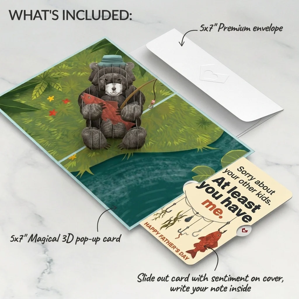 Lovepop Father's Day Fishing Bear Pop-Up Card and Sentiment Set Cream - Image 2