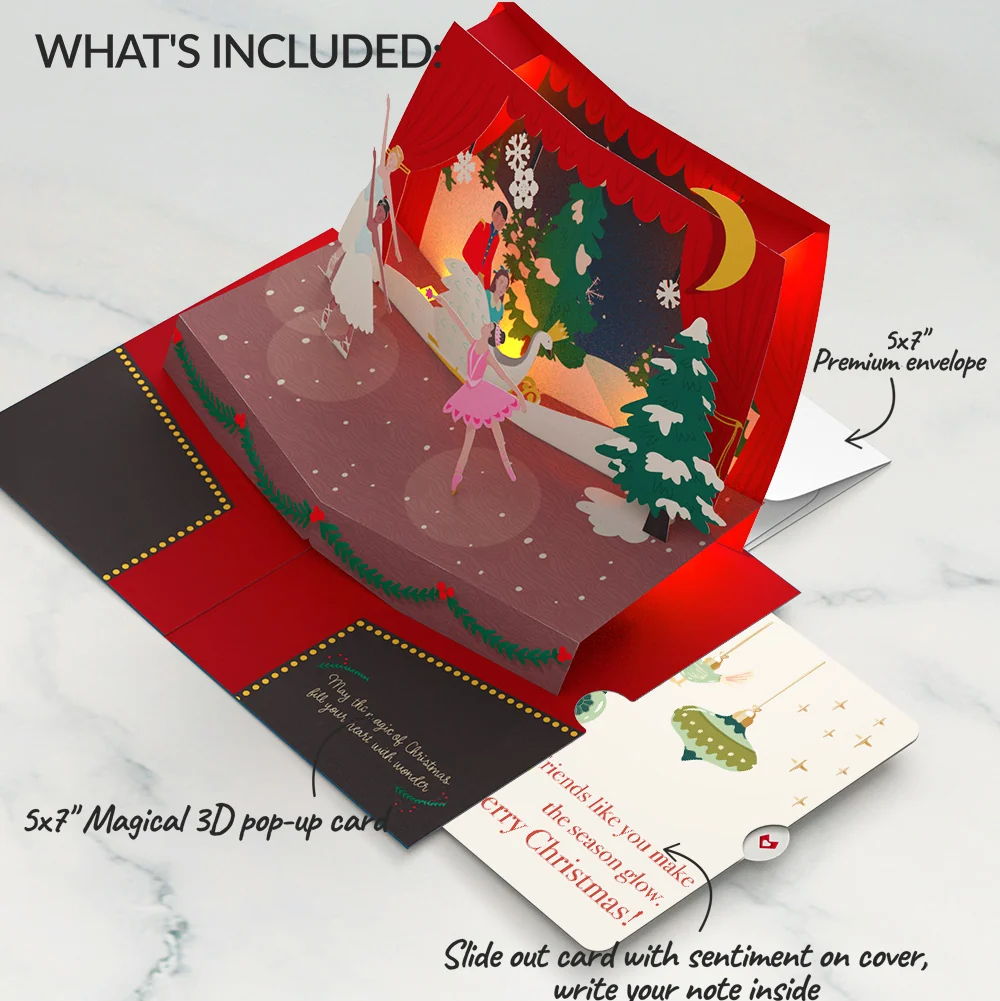 Lovepop The Nutcracker Christmas Magic Music and Lights Pop-Up Card and Twinkling Ornaments Sentiment Set for Friend Cream - Image 2