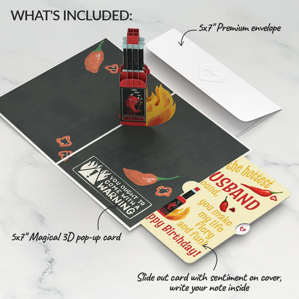 Lovepop Hot Sauce Birthday Pop-Up Card and Sentiment Set for Husband – You’re So Hot Bottle - Image 2