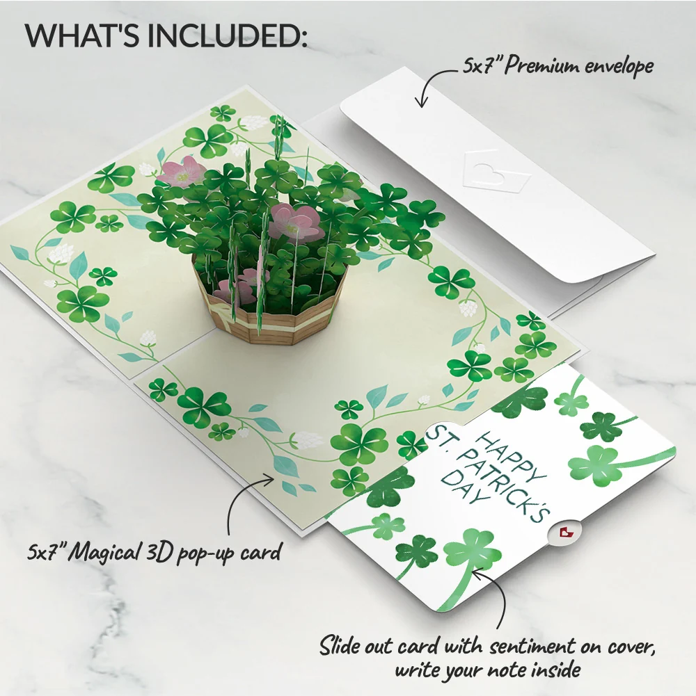Lovepop Shamrock Basket St. Patrick’s Day Pop-Up Card and Shamrock Sprigs Sentiment Set - Image 2