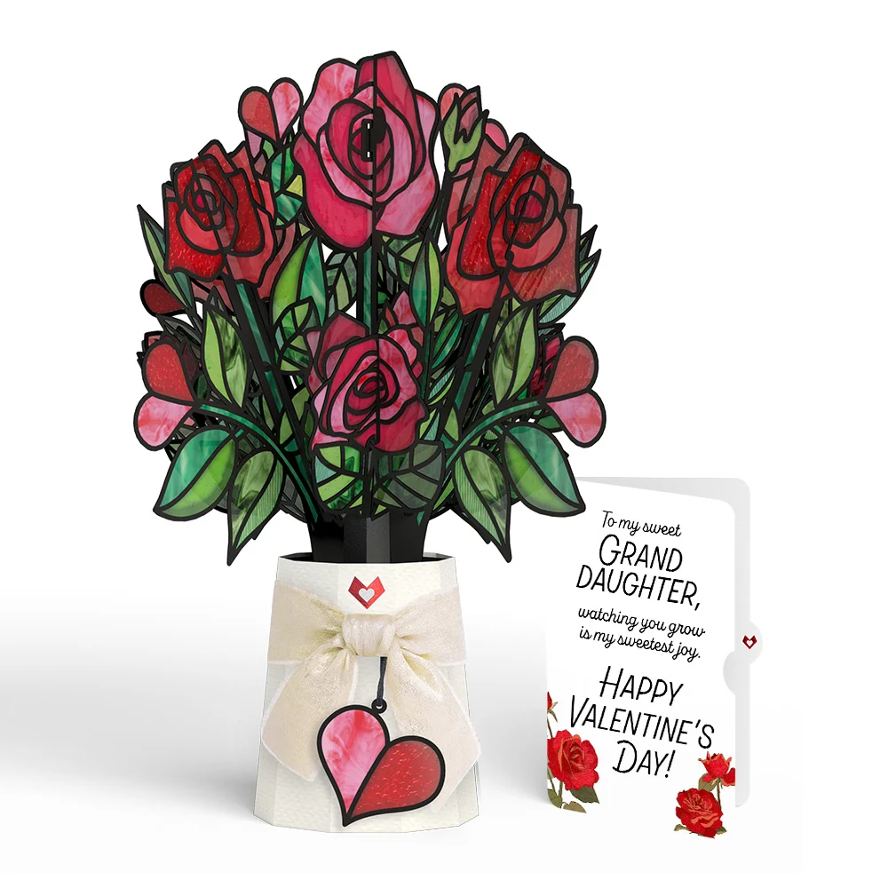 Lovepop Radiant Rose Valentine Suncatcher Bouquet and Sentiment Set for Granddaughter Glass