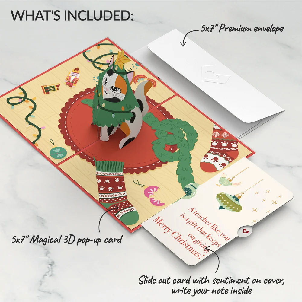 Lovepop Meowy Cat-mess Christmas Pop-Up Card and Sentiment Set for Teacher Cream - Image 2