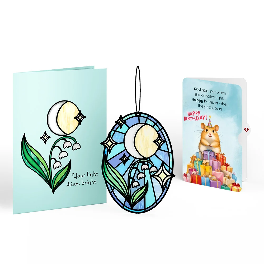 Lovepop Shine Bright Twilight Bloom Birthday Suncatcher Card and Happy Hamster Sentiment Set Glass