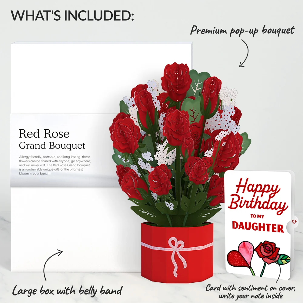 Lovepop Red Rose Birthday Grand Bouquet and Sentiment Set for Daughter Vase - Image 2