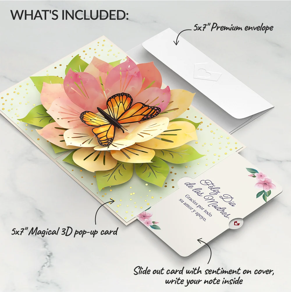 Lovepop Monarch Butterfly Bloom Mother's Day Pop-Up Card and Sentiment Set for Spanish Mom - Image 2
