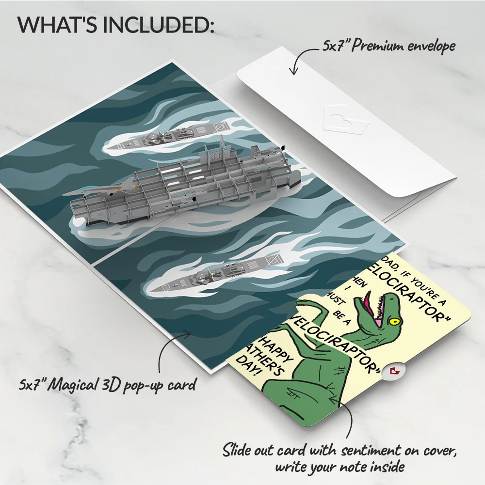 Lovepop U.S. Aircraft Carrier Father's Day Pop-Up Card and Velociraptor Sentiment Set - Image 2