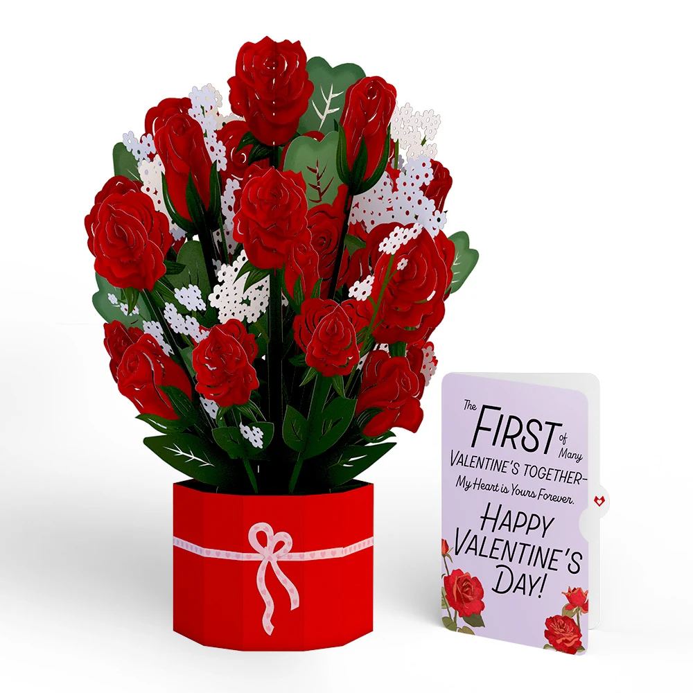 Lovepop Red Rose My Heart Is Yours Forever Valentine Grand Bouquet and Sentiment Set Vase