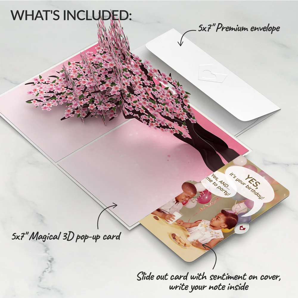 Lovepop Cherry Blossom Branches in Bloom Birthday Pop-Up Card and Time to Party Sentiment Set - Image 2