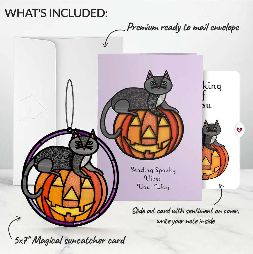 Lovepop Spooky Vibes Halloween Cat Suncatcher Card and Thinking of You Sentiment Set - Image 2