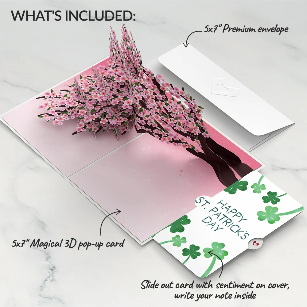 Lovepop Cherry Blossom Branches in Bloom St. Patrick’s Day Pop-Up Card and Sentiment Set Cream - Image 2
