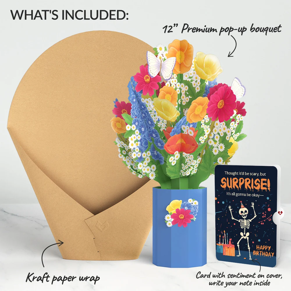 Lovepop Wildflower Birthday Bouquet and Surprise Skeleton Sentiment Set Vase - Image 2