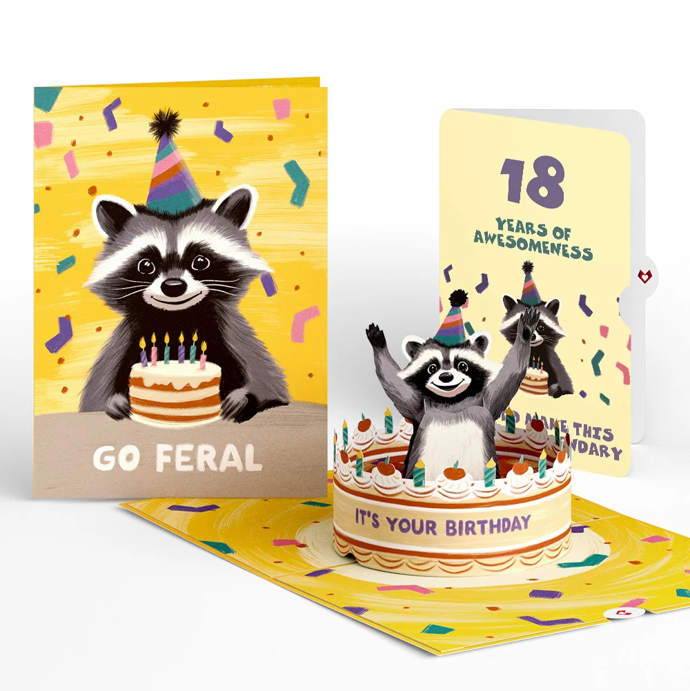 Lovepop Go Feral Raccoon 18th Birthday Pop-Up Card and Sentiment Set Candle