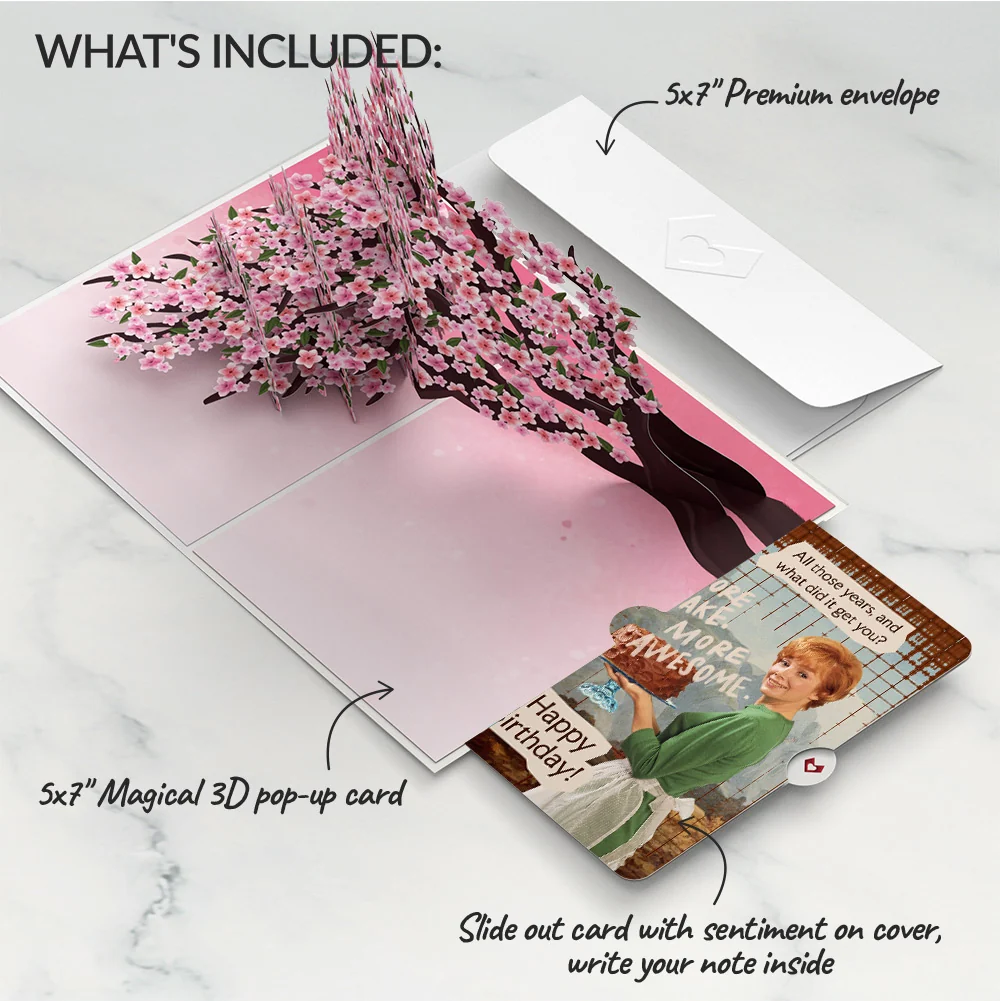 Lovepop Cherry Blossom Branches in Bloom Birthday Pop-Up Card and More Cake More Awesome Sentiment Set - Image 2