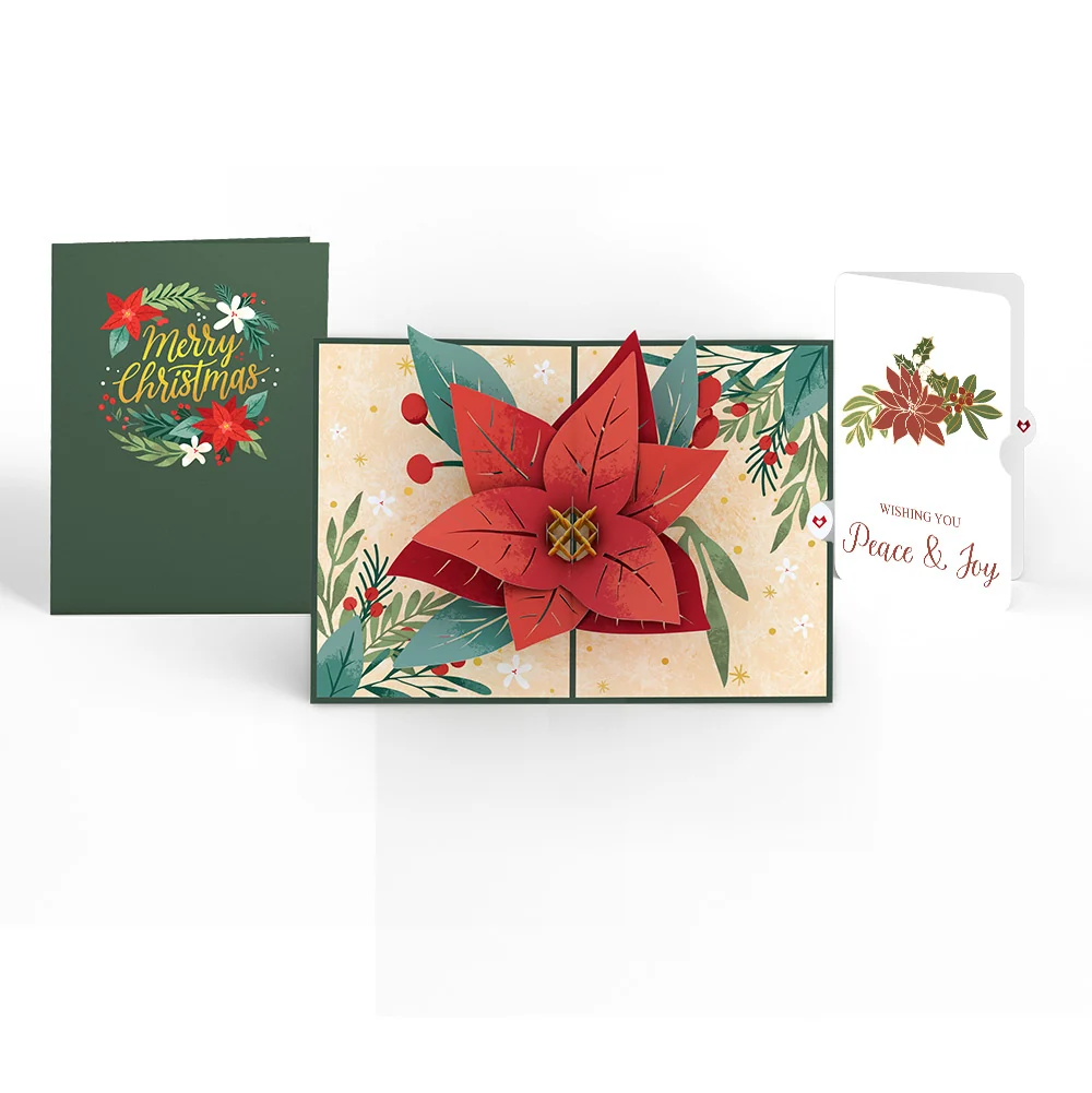 Lovepop Christmas Poinsettia Bloom Pop-Up Card and Peace & Joy Sentiment Set