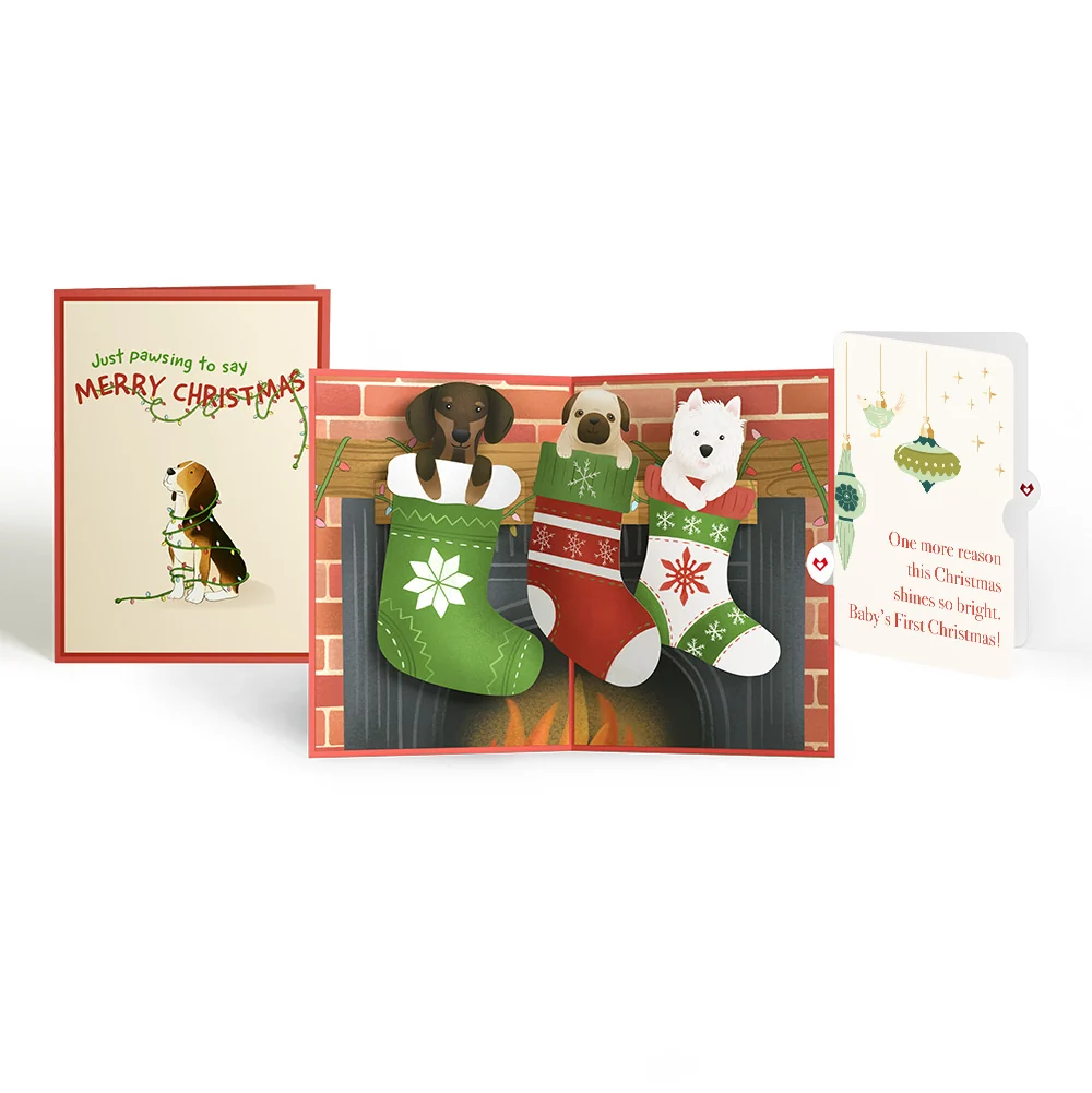 Lovepop Christmas Dog Stockings Pop-Up Card and Sentiment Set for Baby Cream