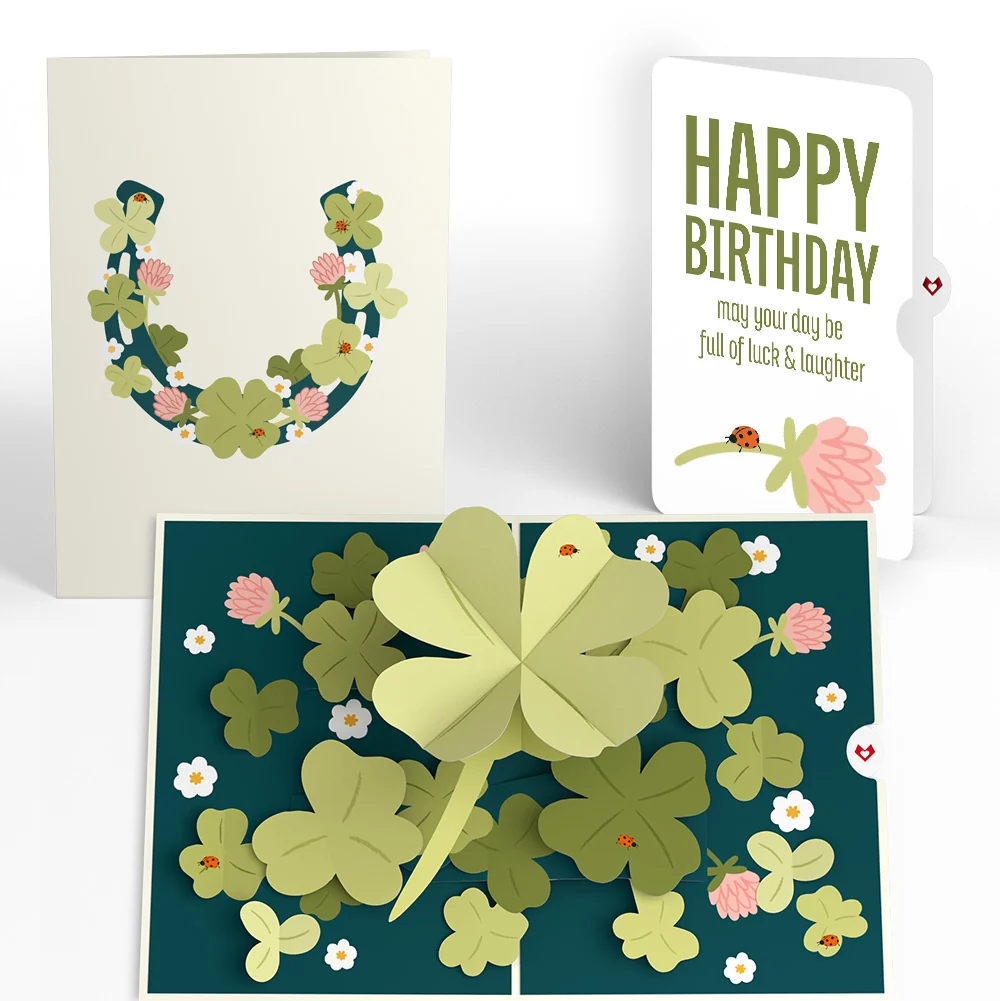 Lovepop Shamrock Fields Birthday Pop-Up Card and Good Luck Bloom Sentiment Set Cream