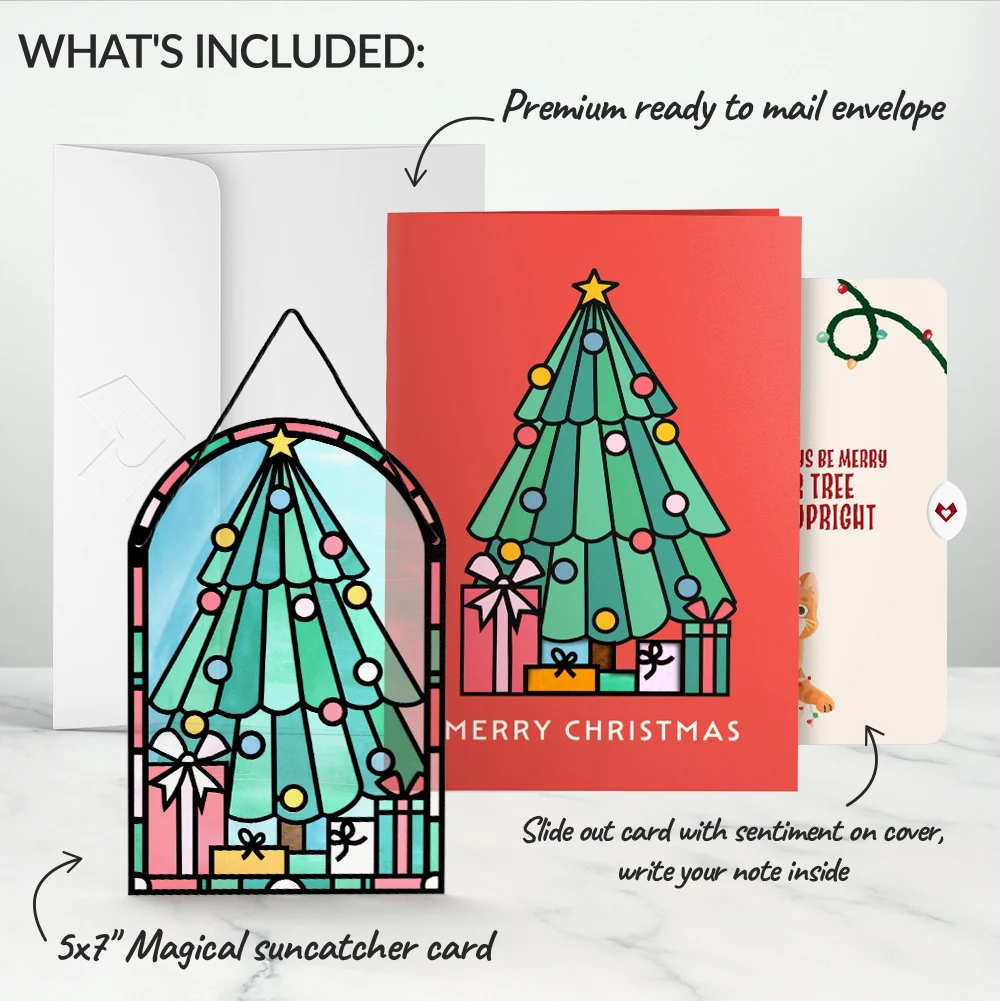 Lovepop Merry Christmas Tree Suncatcher Card and Funny Cat Sentiment Set Glass - Image 2