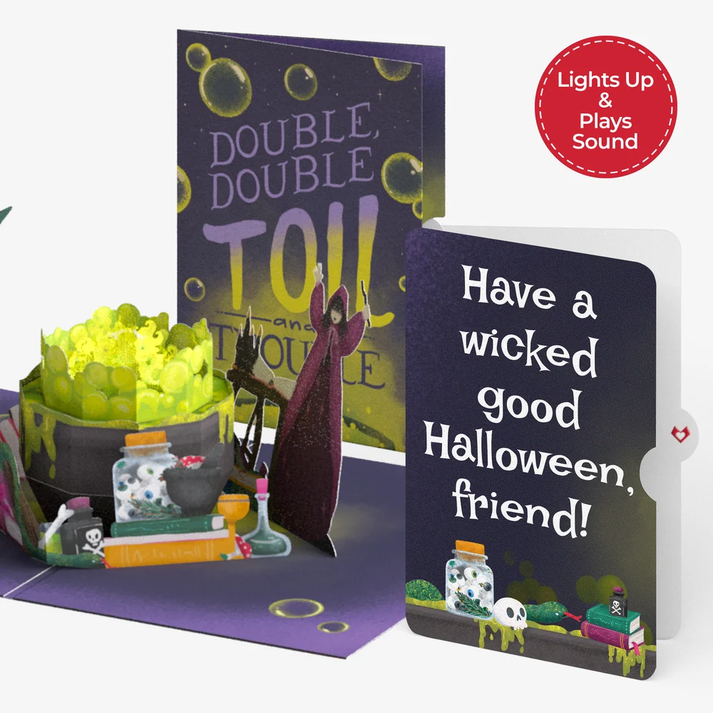 Lovepop Toil and Trouble Halloween Cauldron Music and Lights Pop-Up Card and Sentiment Set for Friend Jar