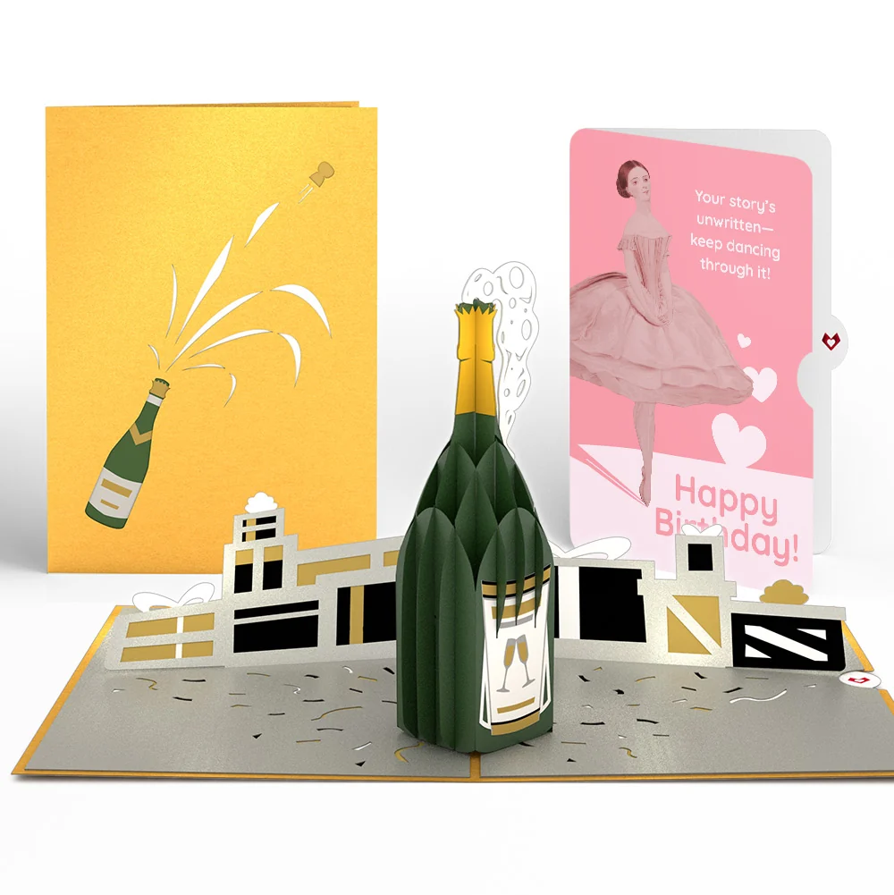Lovepop Champagne Celebration Birthday Pop-Up Card and Dancing Through Life Sentiment Set Bottle