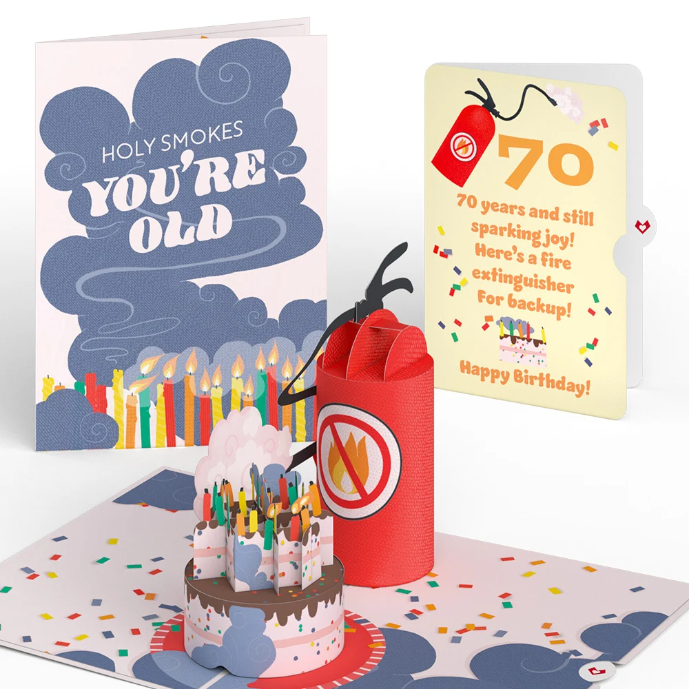 Lovepop Holy Smokes You're Old 70th Birthday Pop-Up Card and Sentiment Set Candle