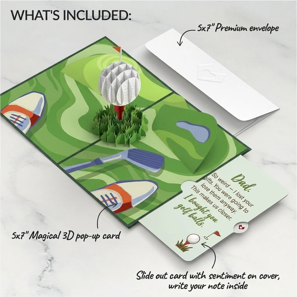 Lovepop Hole in One Father's Day Pop-Up Card and Golf Balls Gift Sentiment Set for Dad - Image 2