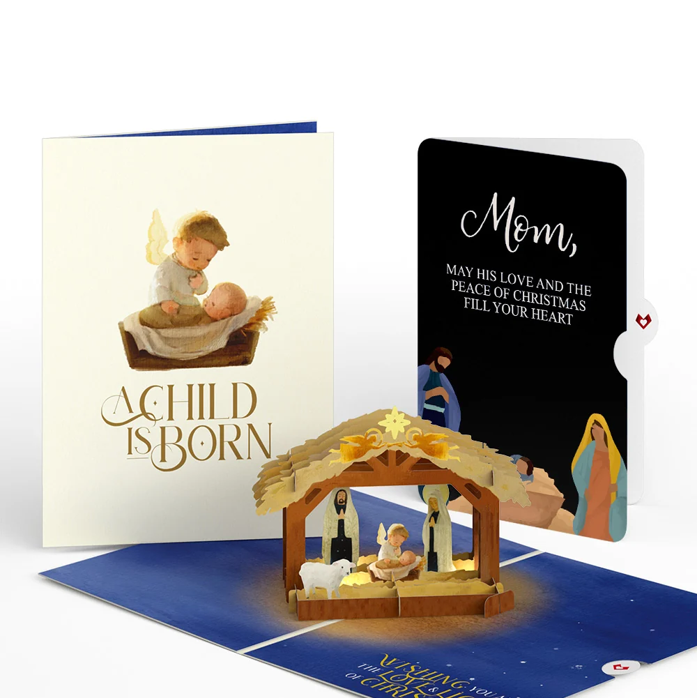 Lovepop A Child is Born Nativity Christmas Light-Up Pop-Up Card and Sentiment Set for Mom Cream