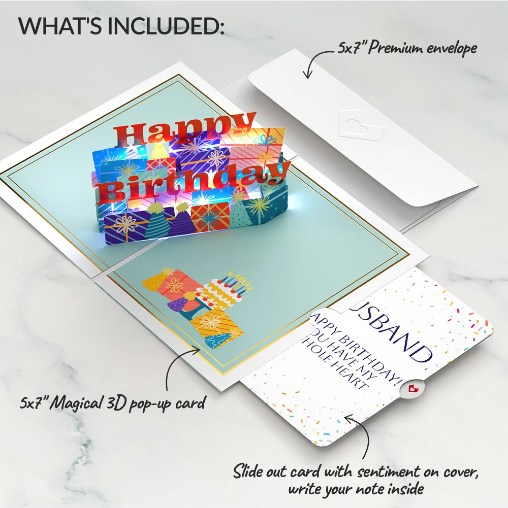 Lovepop Wishing You a Happy Birthday Music and Lights Pop-Up Card and Sentiment Set for Husband - Image 2